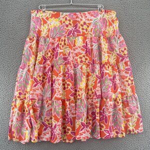 Chaps Skirt Women Extra Large Petite Pink Multicolor Floral Prairie Midi Pull On